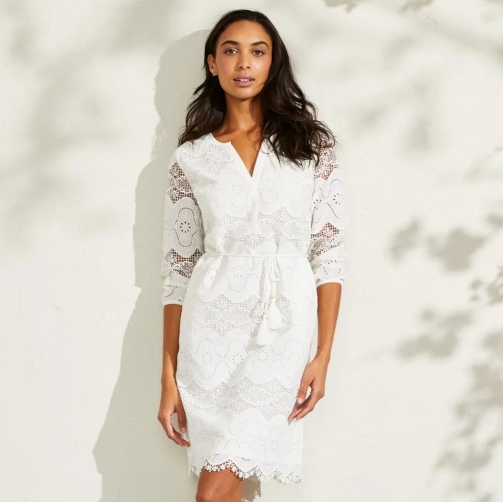 Etcetera Spring 2022 White Lace Dress 3/4 Sleeve‎ Pockets Size 2
